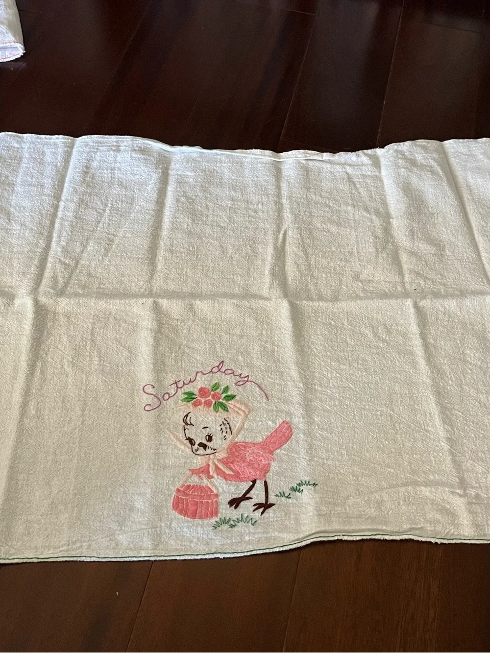 Bird Days of the Week Flour Sack Towels Embroidered Vintage